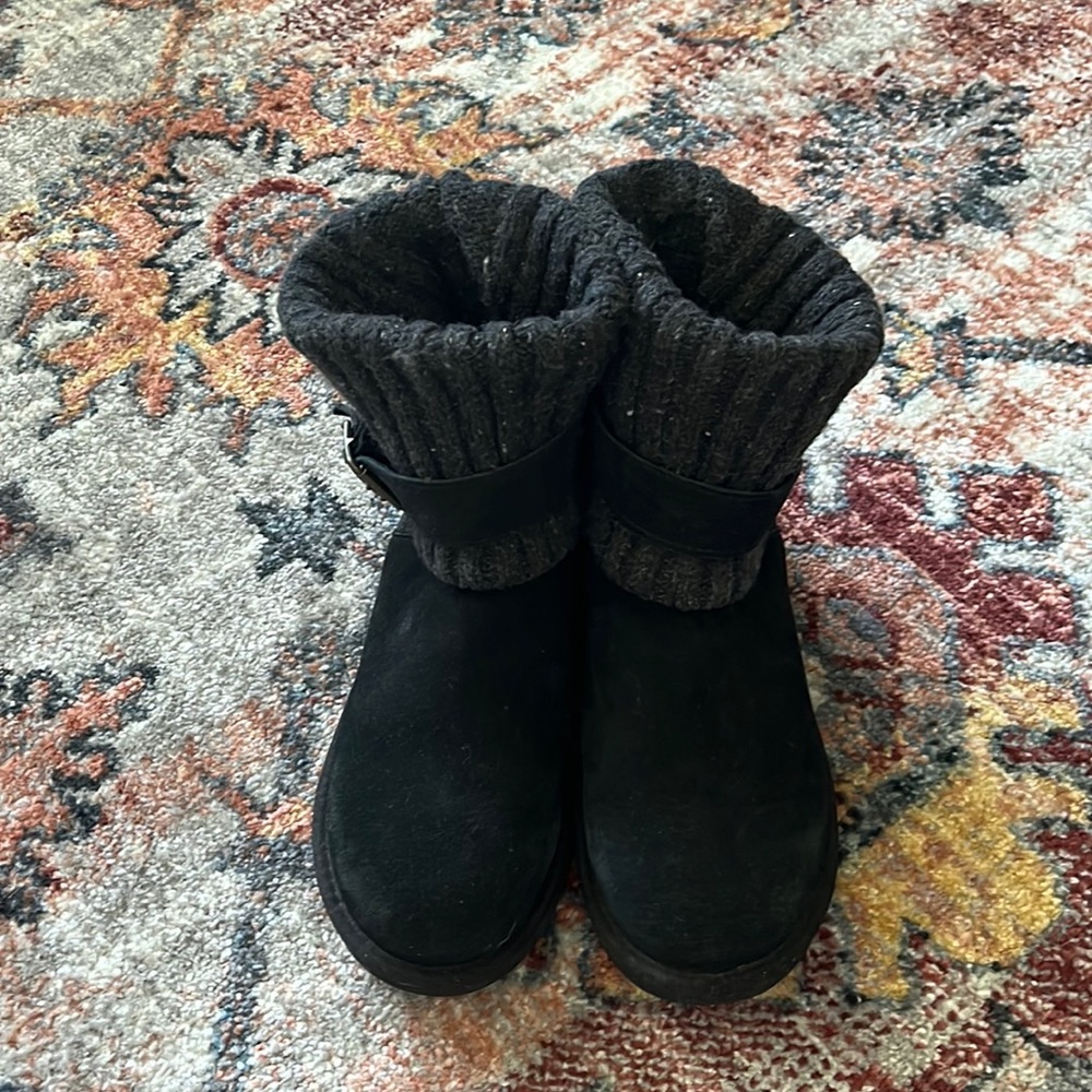 Ugg fold over sweater and suede boots with buckle detail